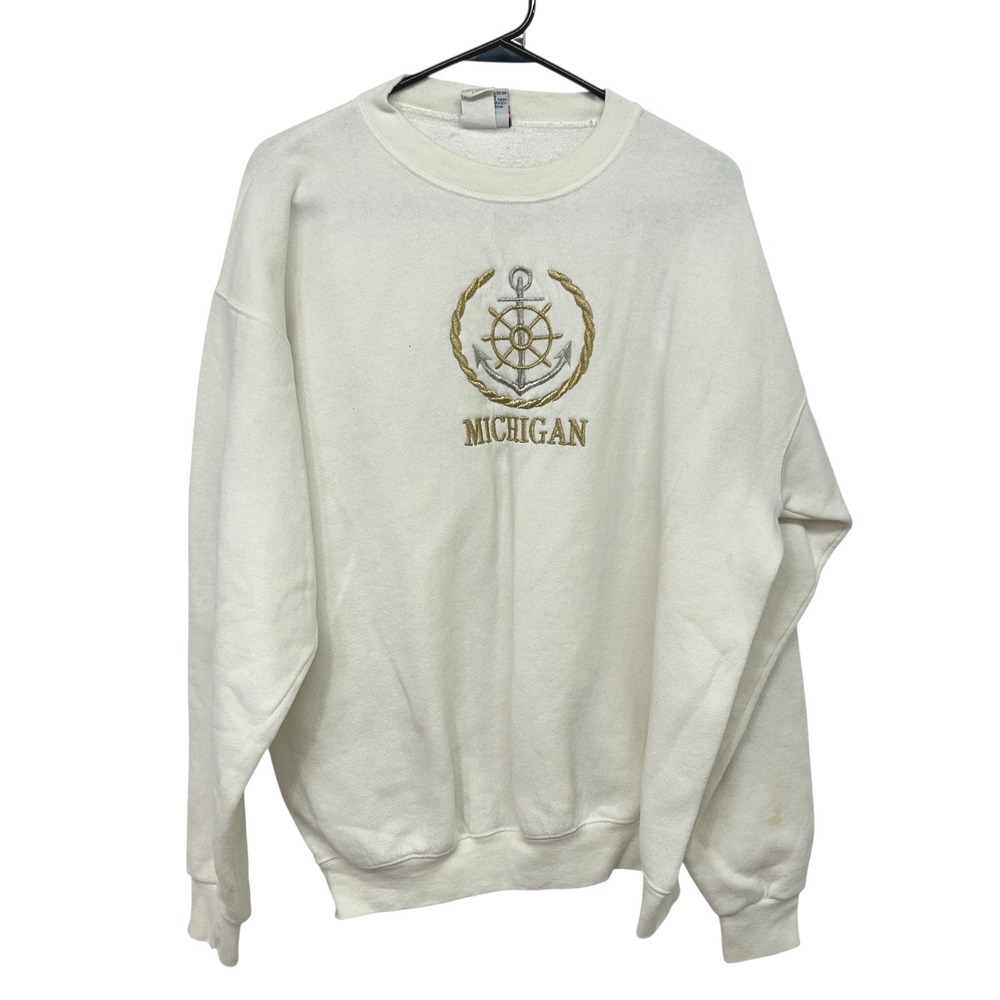 VTG Michigan Crewneck Sweatshirt L‎ Made USA Anchor Graphic Collegiate Americana